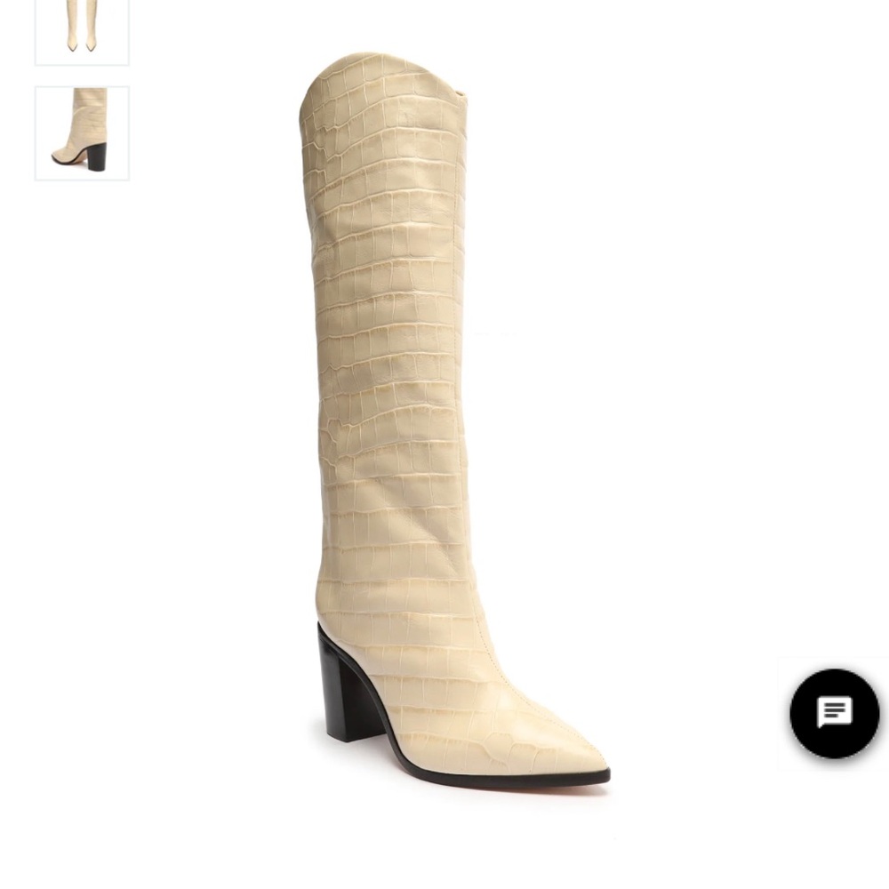 SCHUTZ Maryana Block Crocodile-Embossed Leather Boot Cream